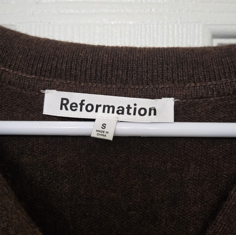 Reformation Doreen 100% Cashmere Polo Sweater Dress Brown Collar Small S - Picture 9 of 10